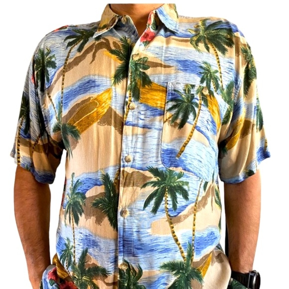 Canopy Hawaiian Button down Men’s 100%Rayon Shirt size Large